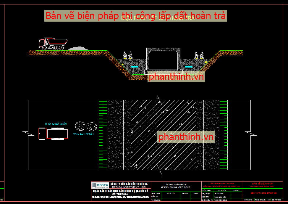 Bản vẽ biện pháp thi công lấp đất hoàn trả cad.