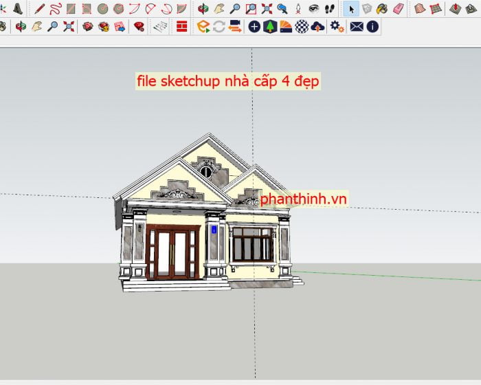 Bản vẽ 3D thiết kế Sketchup nhà cấp 4 mái thái đẹp