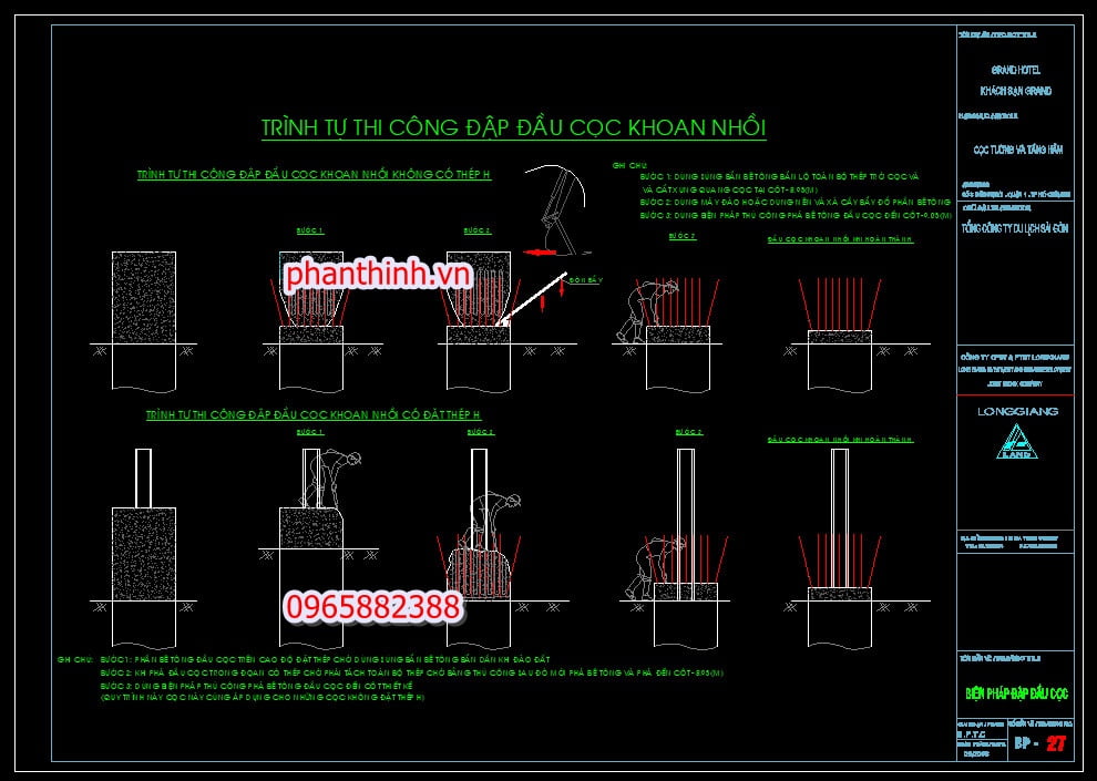 Trình tự thi công đập đầu cọc khoan nhồi.