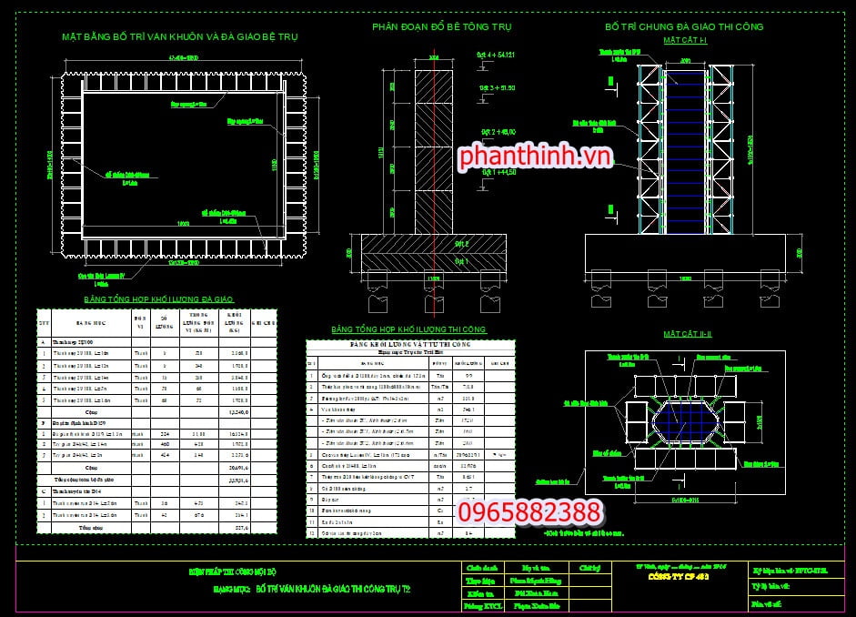 bản vẽ biện pháp thi công trụ cầu autocad