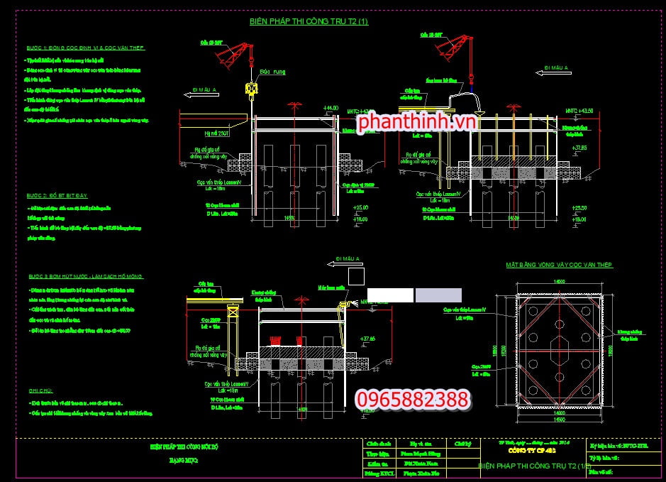 bản vẽ biện pháp thi công trụ cầu autocad