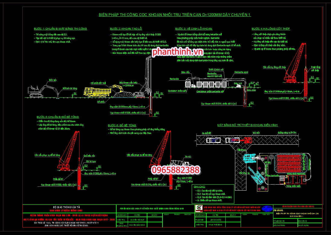 Thiết kế bản vẽ thi công cọc khoan nhồi trên cạn.