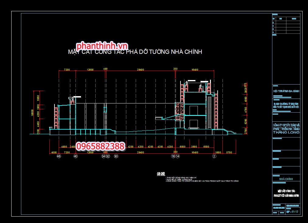 Bản vẽ biện pháp thi công tháo dỡ cad.