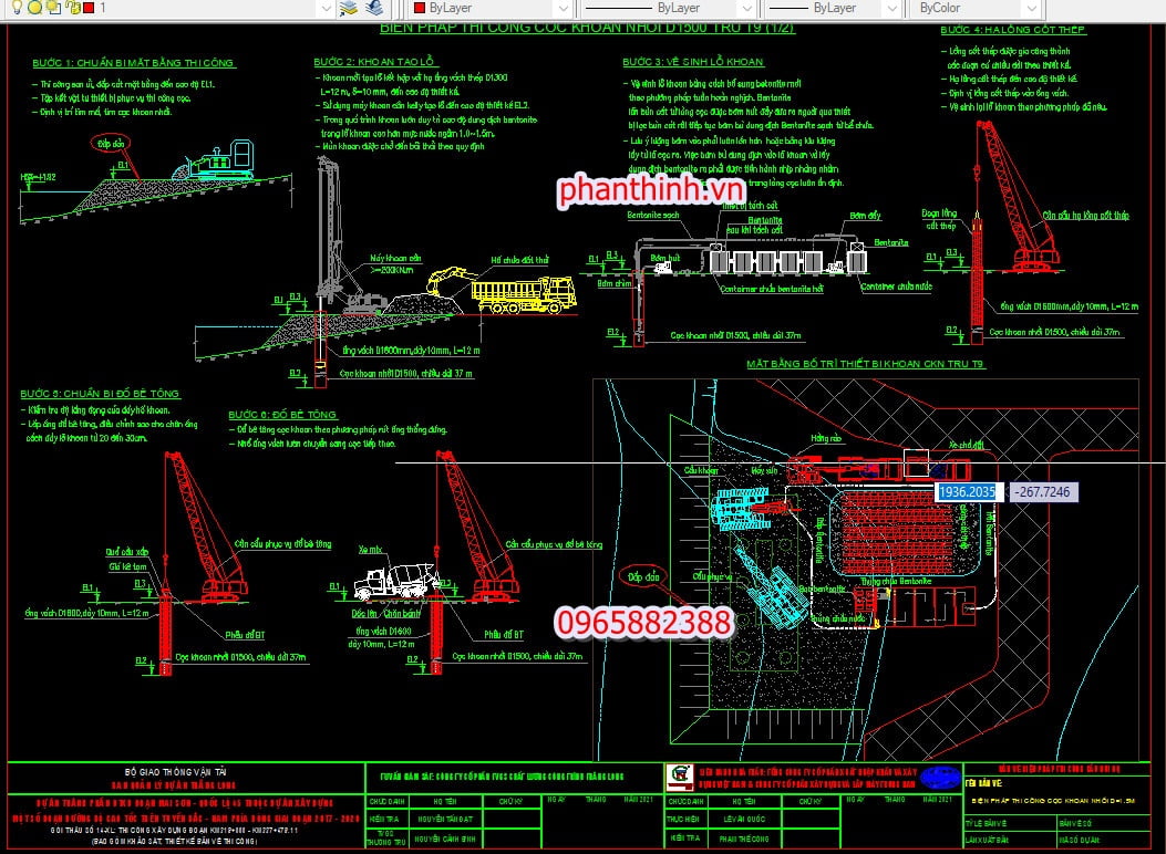 Tải download bản vẽ biện pháp thi công cọc khoan nhồi trên cạn autocad.