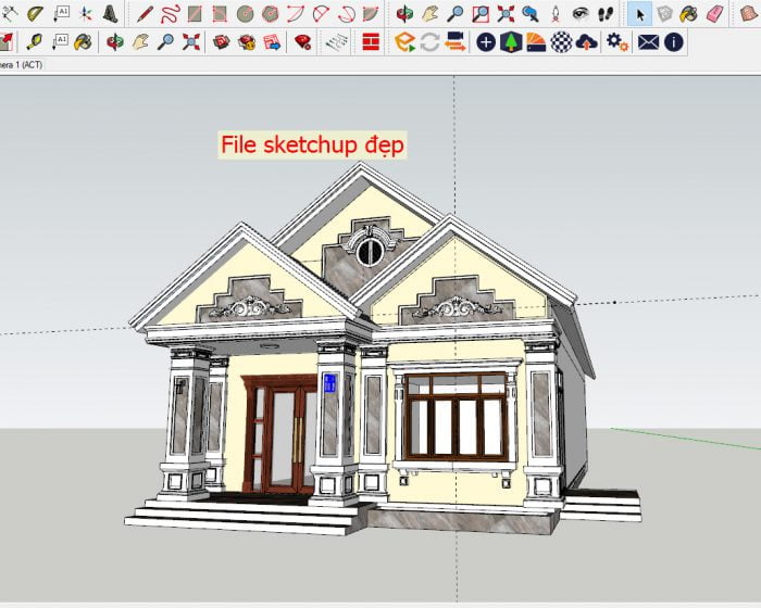 File thiết kế nhà cấp 4 mái thái 1 tầng 3D sketchup