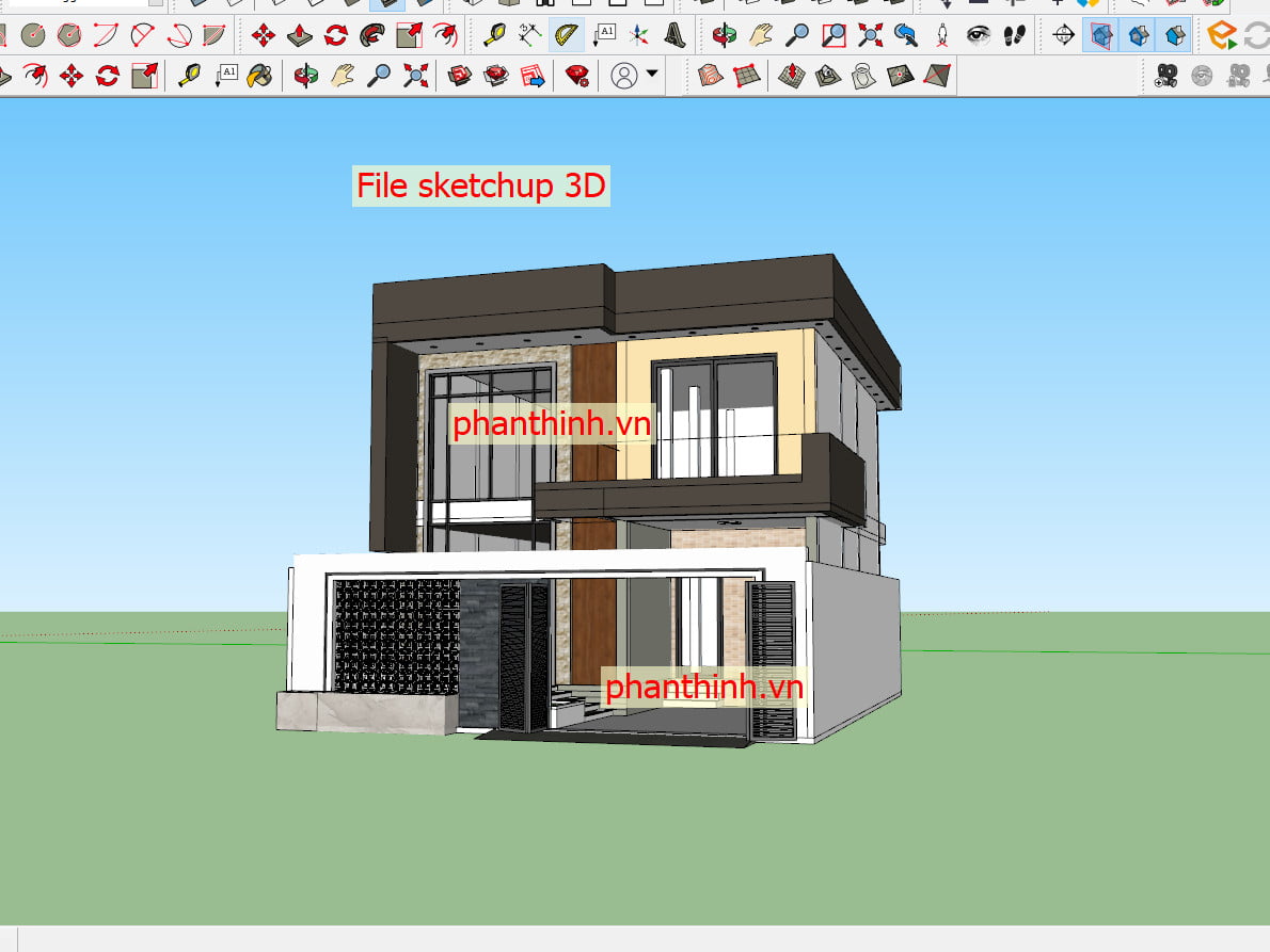 File sketchup 3D nhà biệt thự 2 tầng hiện đại