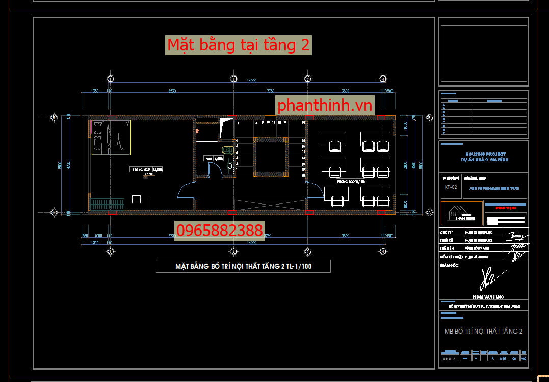 Mặt bằng tại tầng 2 file bản vẽ nhà 5 tầng.