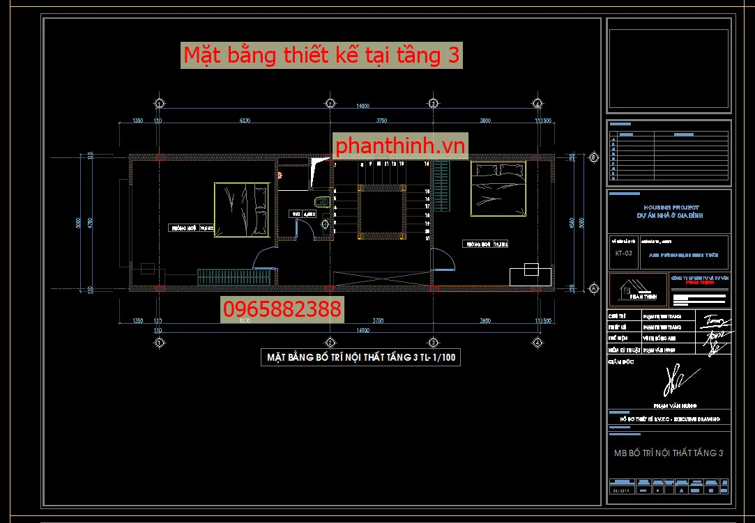 Mặt bằng tại tầng 3 file cad bản vẽ xây dựng.