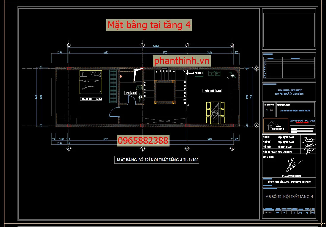Mặt bằng tại tầng 4 file cad nhà phố 5 tầng.