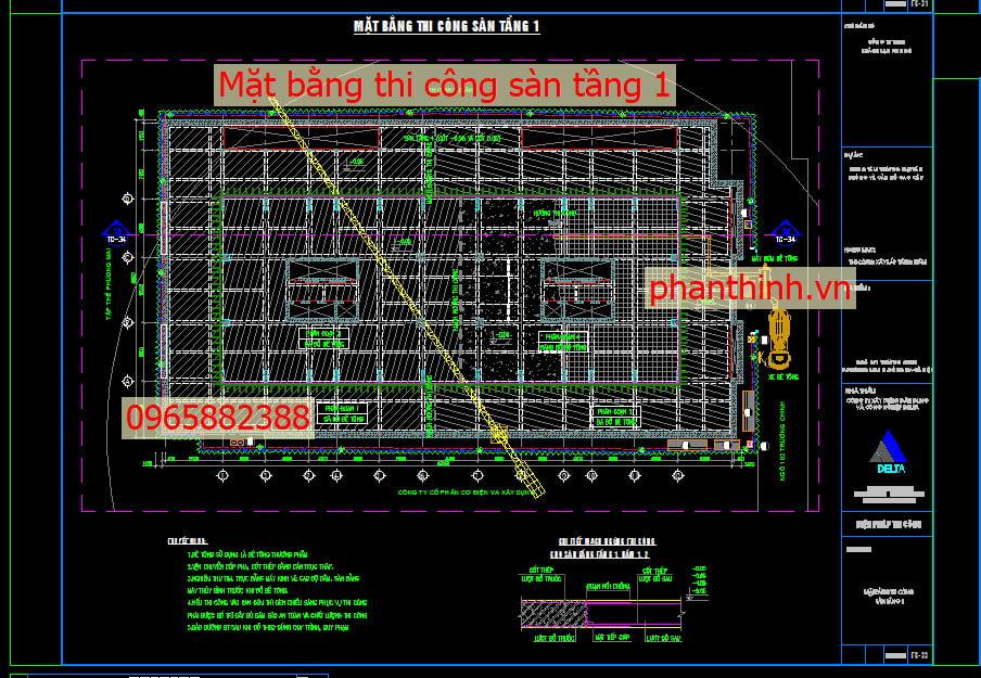 Mặt bằng thi công sàn tầng 1