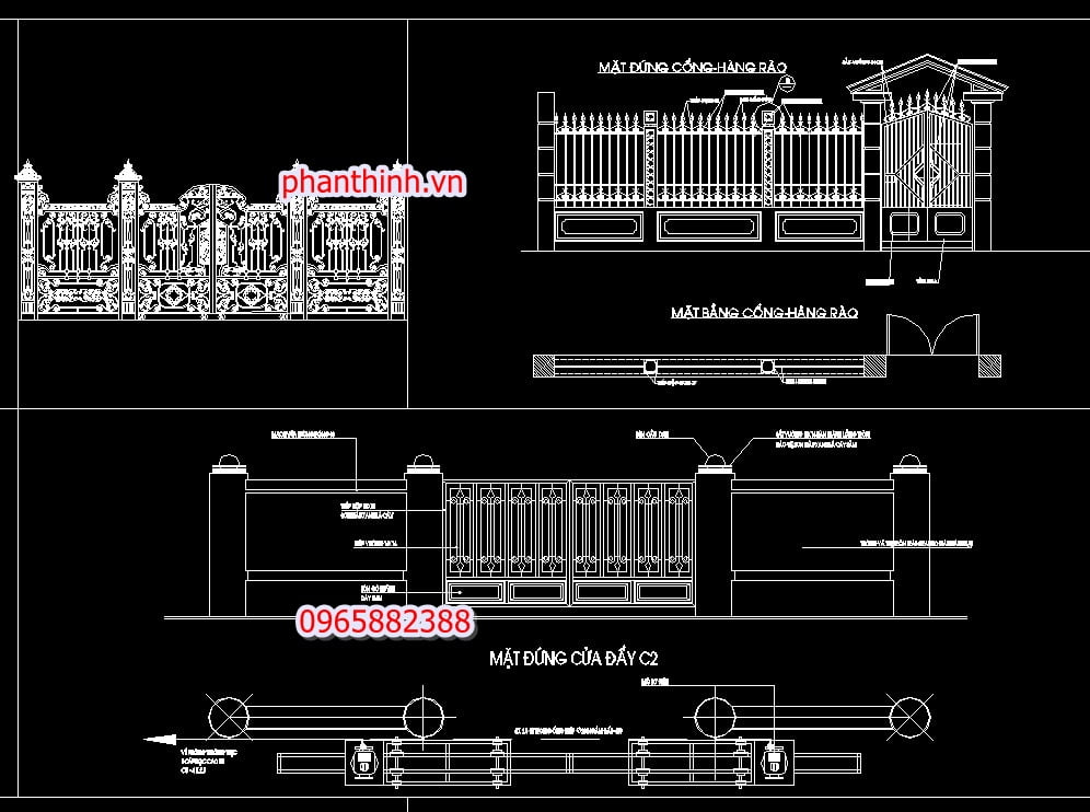 Full bản vẽ thiết kế cổng hàng rào tân cổ điển cad.