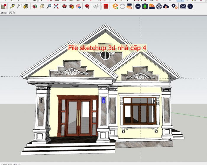 File sketchup 3D mẫu nhà cấp 4 mái thái 1 tầng đẹp