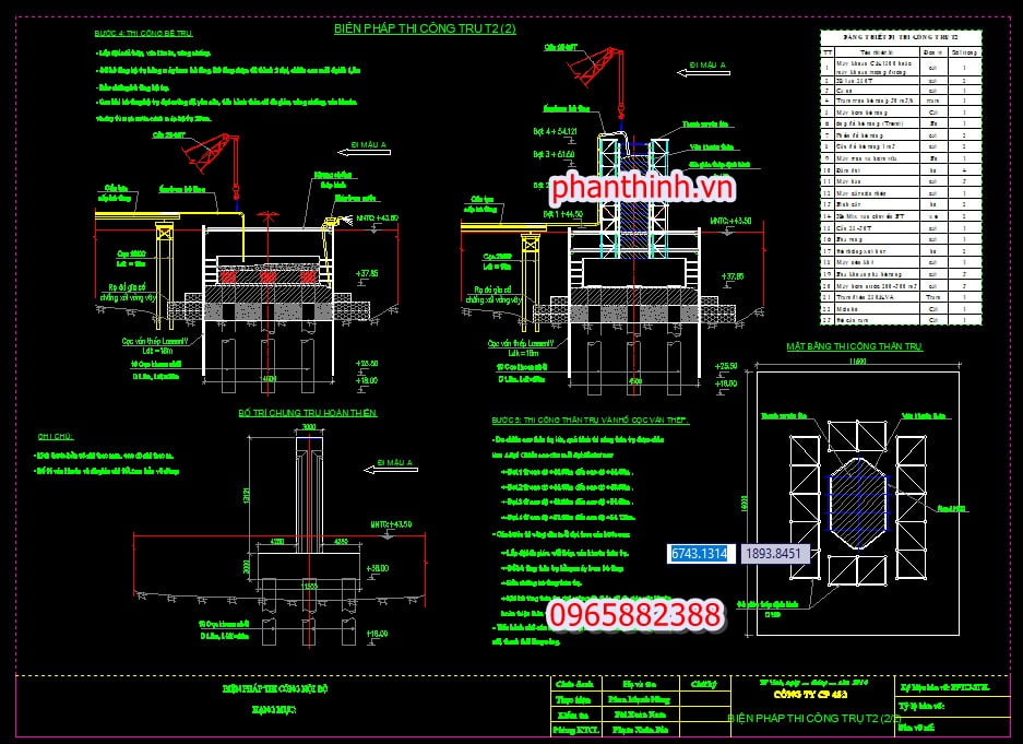 Tải download bản vẽ biện pháp thi công trụ cầu autocad