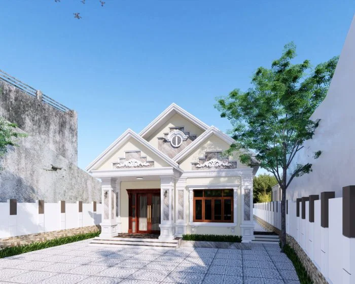 Mẫu mặt tiền nhà cấp 4 rộng 9m tân cổ điển tại Hạ Long Quảng Ninh