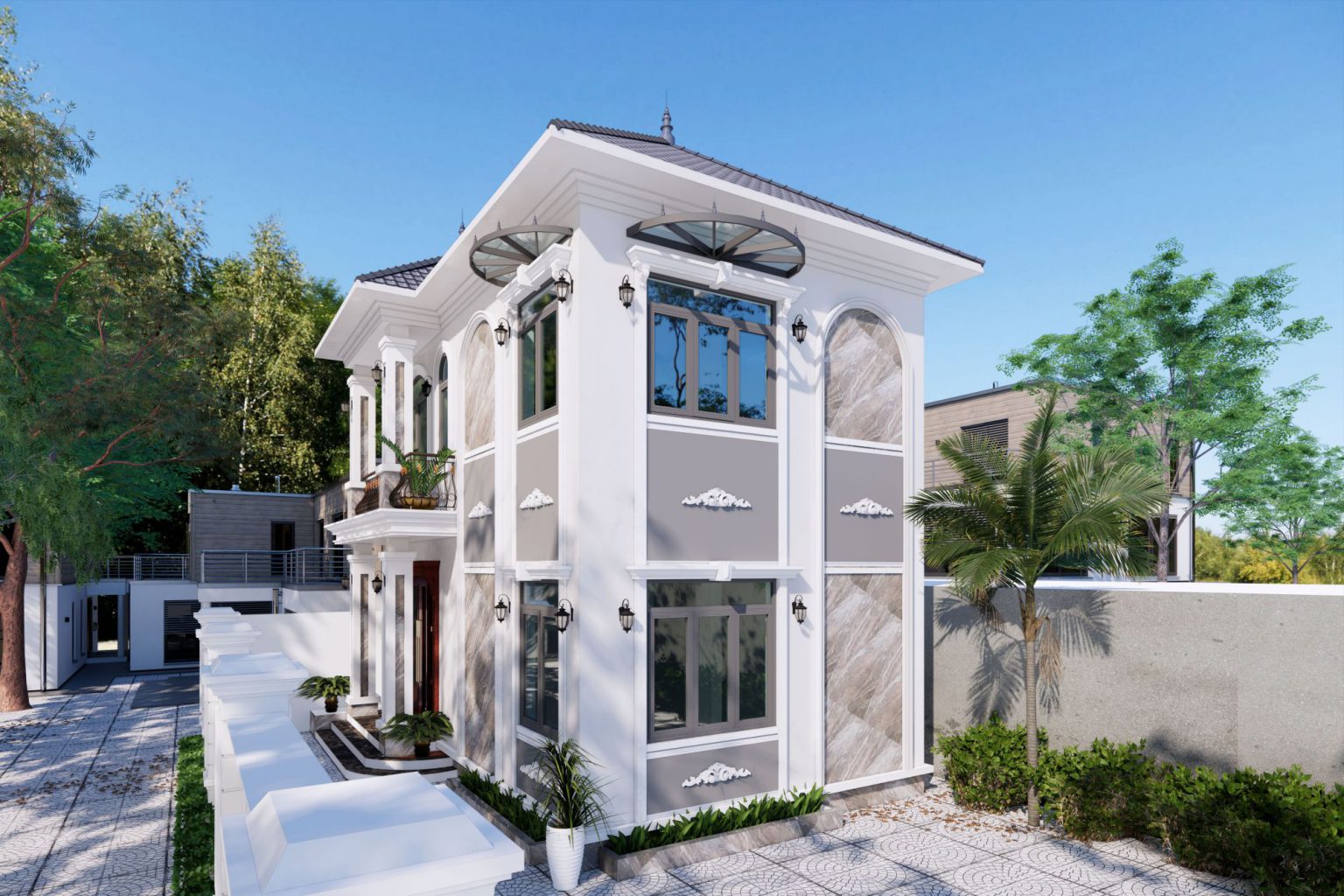 Thiết kế nhà 10x9m Quảng Ninh, biệt thự 2 tầng tân cổ điển đẹp.