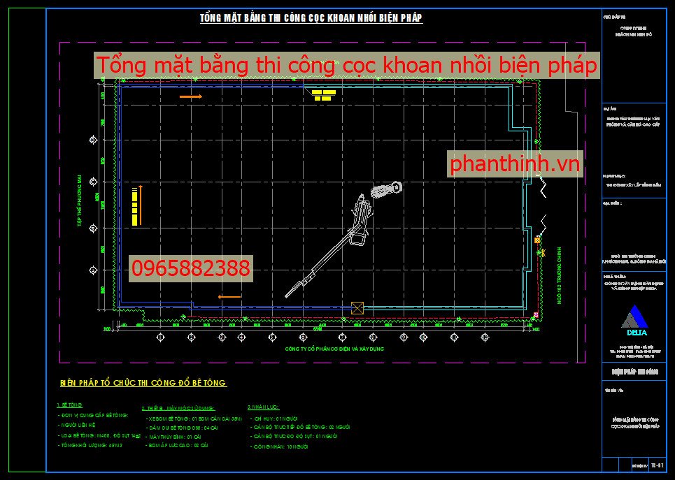 Tổng mặt bằng cọc khoan nhồi biện pháp.