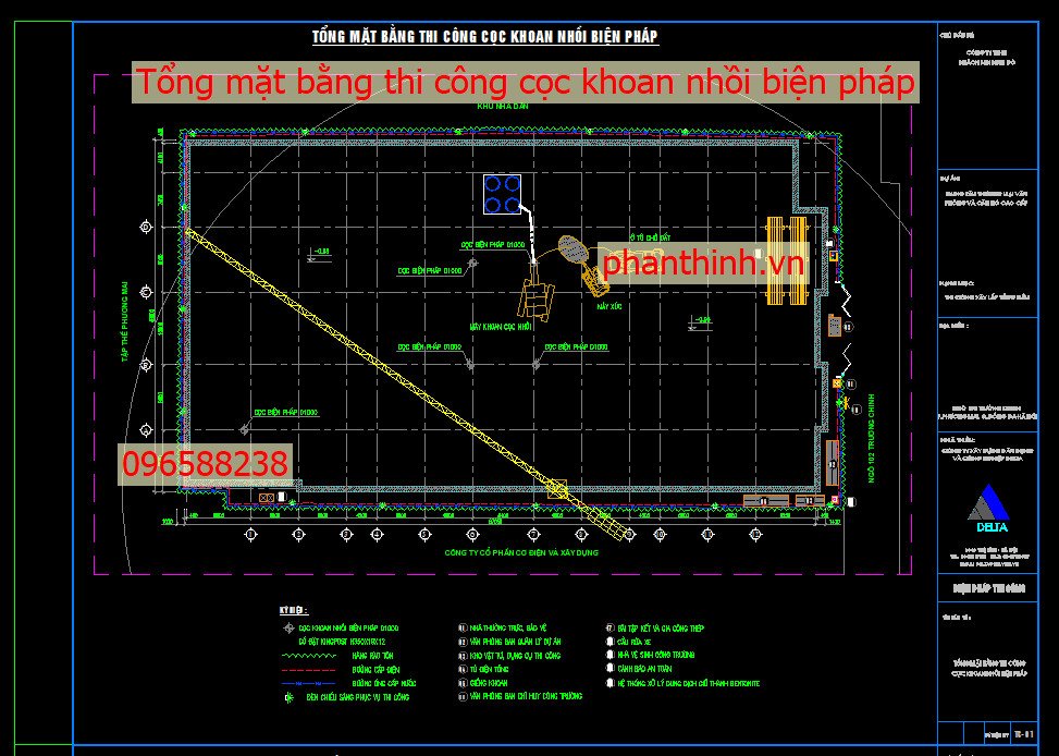 Tổng mặt bằng thi công cọc khoan nhồi biện pháp.