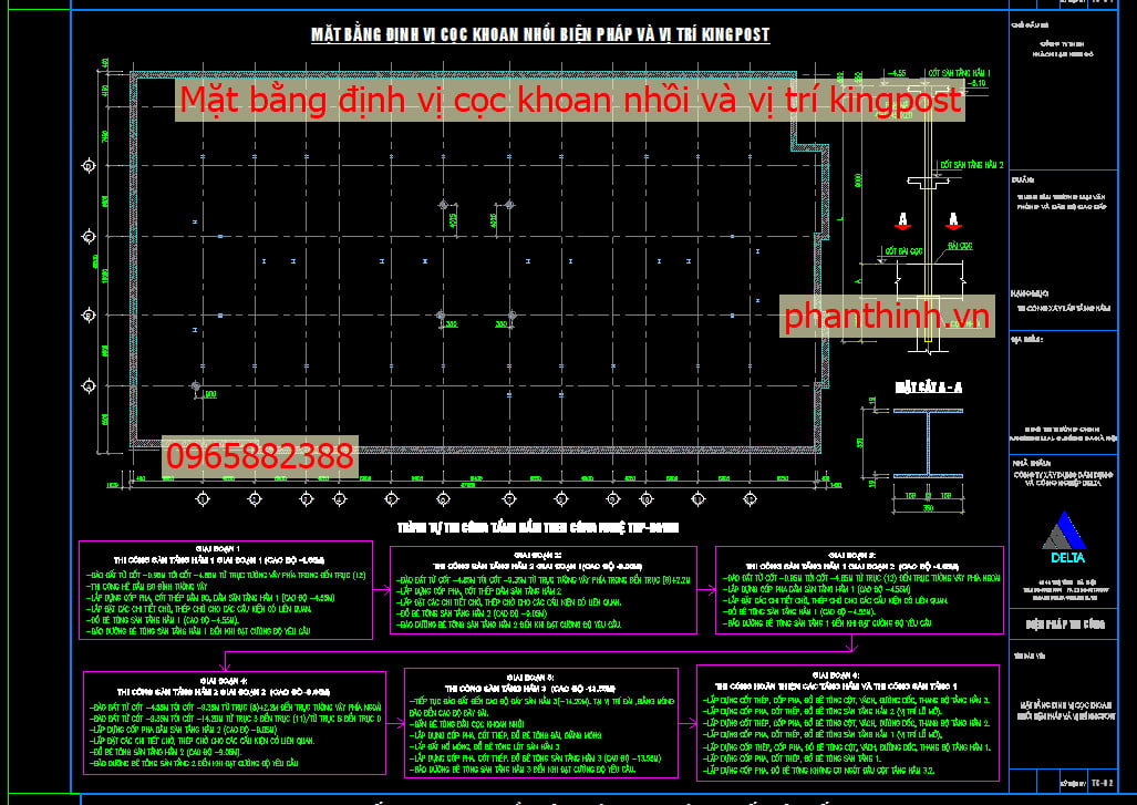 Mặt bằng định vị cọc khoan nhồi và vị trí king post