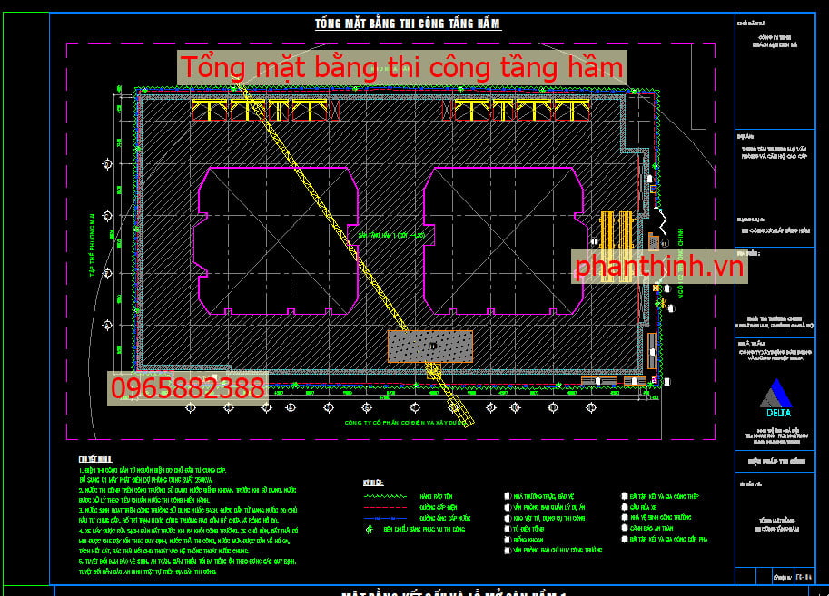 Tổng mặt bằng thi công tầng hầm