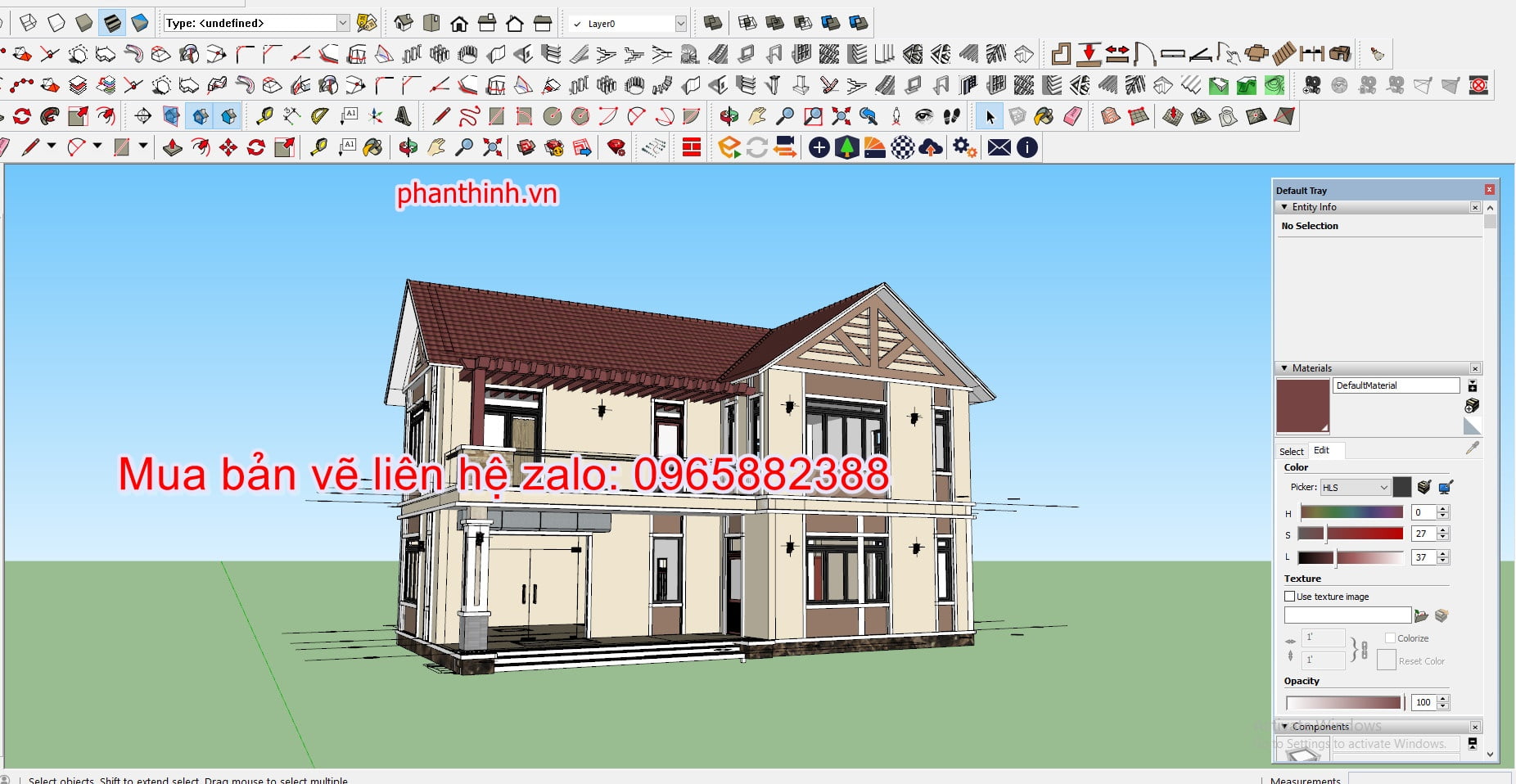Thiết kế nhà biệt thự 2 tầng mái thái đẹp 3D sketchup.
