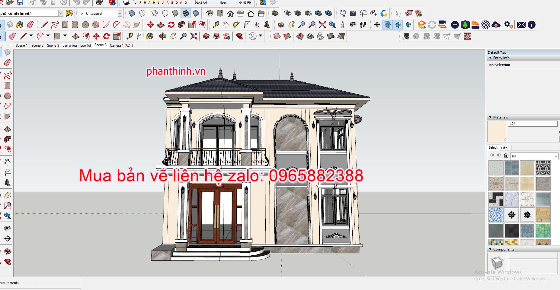File 3D mẫu biệt thự 2 tầng mái nhật tân cổ điển.