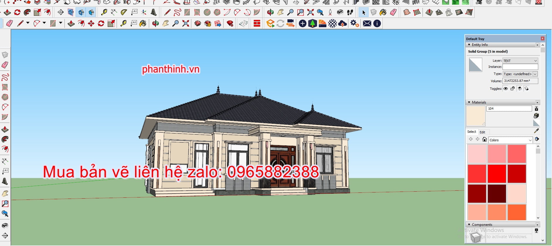3D sketchup nhà mái nhật 1 tầng.