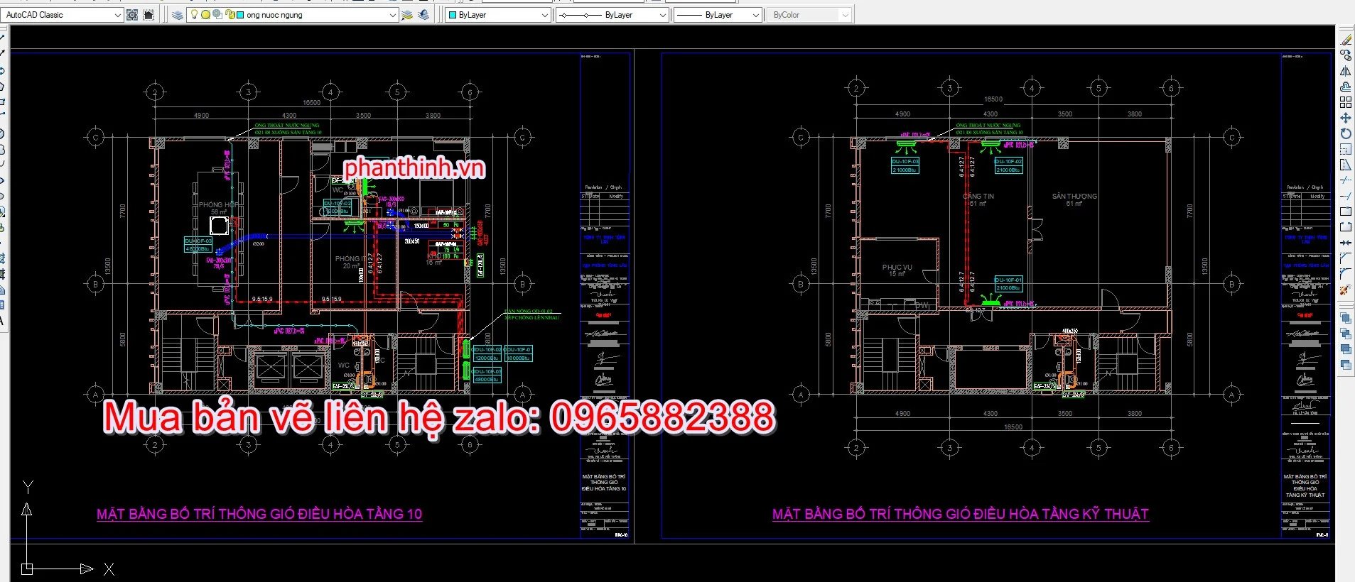 Mặt bằng bố trí thông gió điều hòa autocad.