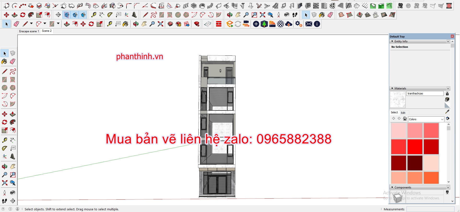 File 3D thiết kế Sketchup nhà phố 5 tầng hiện đại.