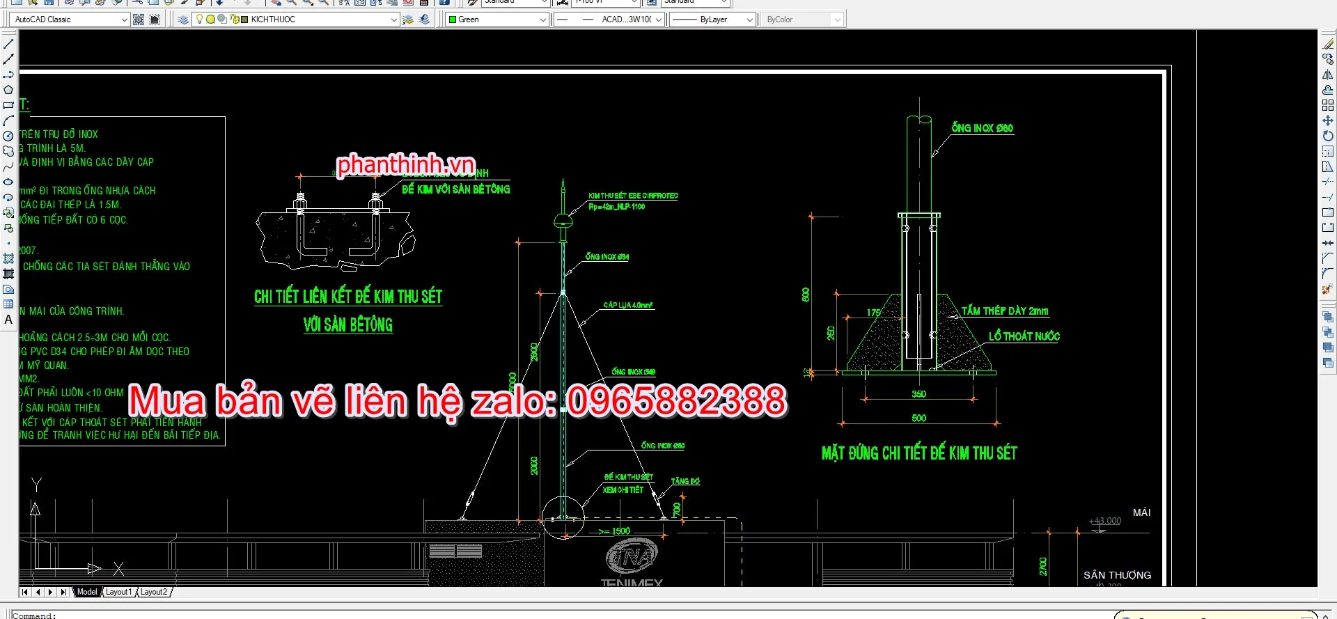 Chi tiết kim thu sét autocad.