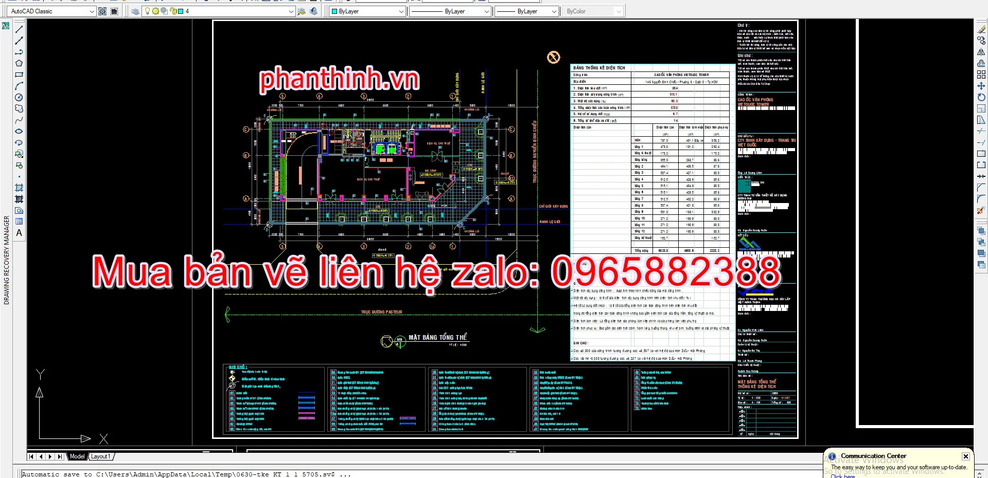 Mặt bằng tổng thể thiết kế văn phòng cho thuê 15 tầng.