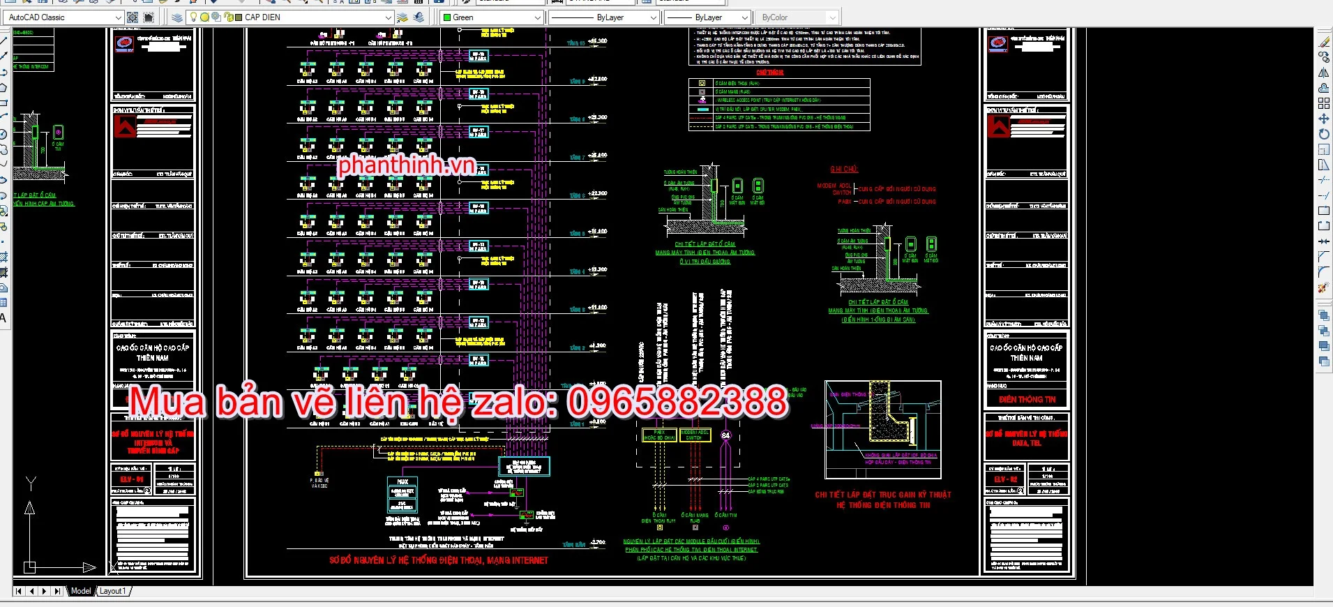 Điện nhà chung cư autocad.