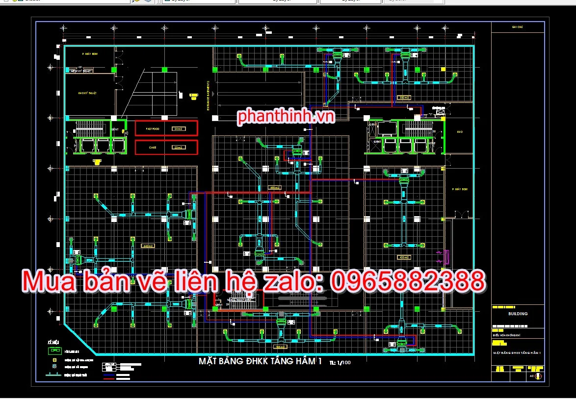 Mặt bằng điều hòa không khí tầng hầm HVAC full autocad.
