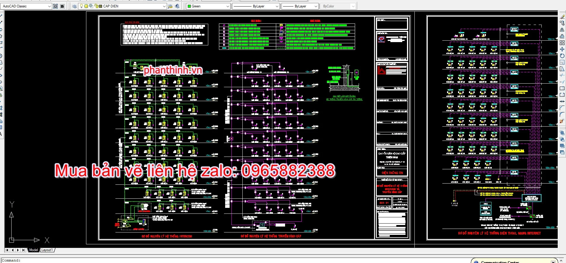 Hệ thống điện nhà chung cư autocad.
