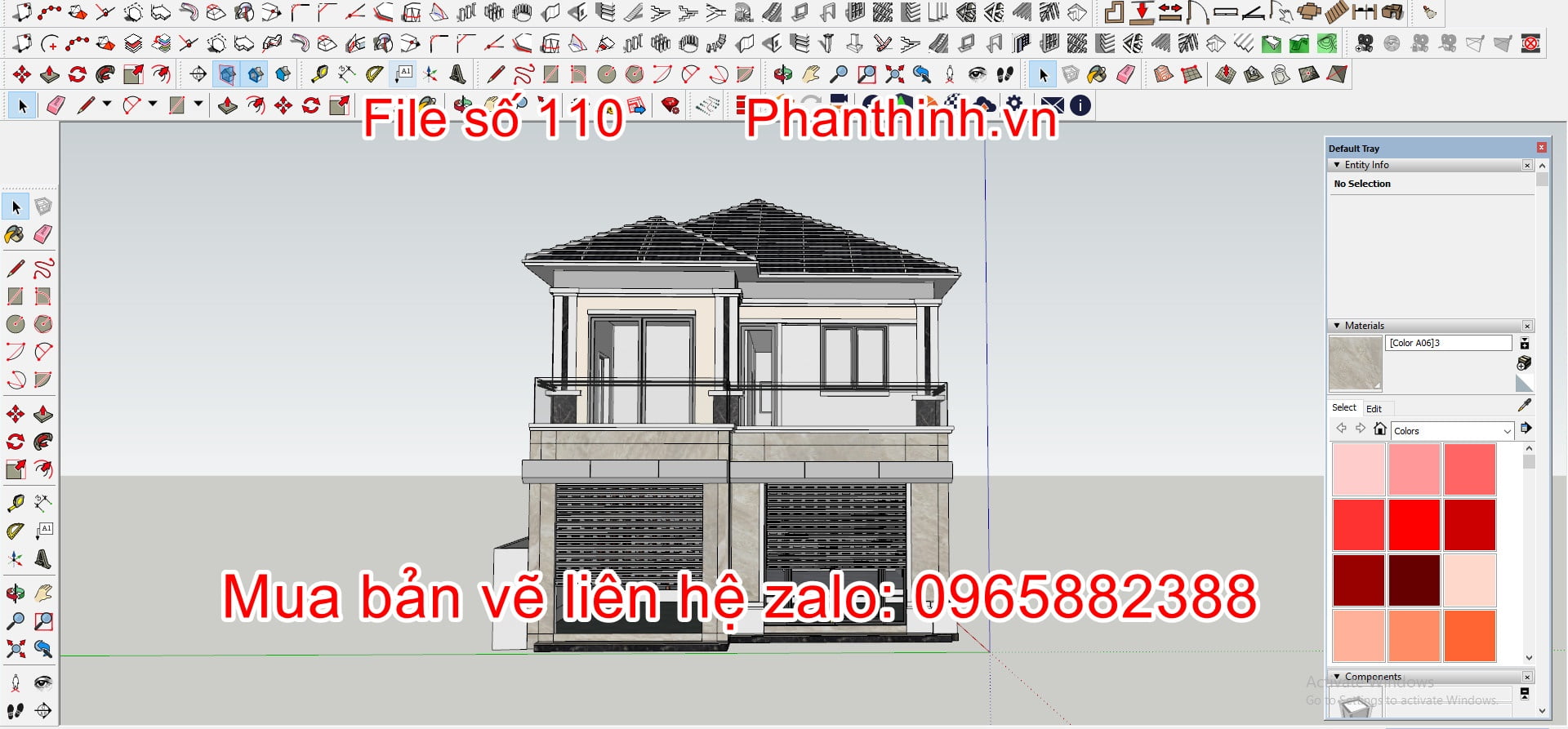 Thiết kế 3D sketchup nhà mái nhật 2 tầng.