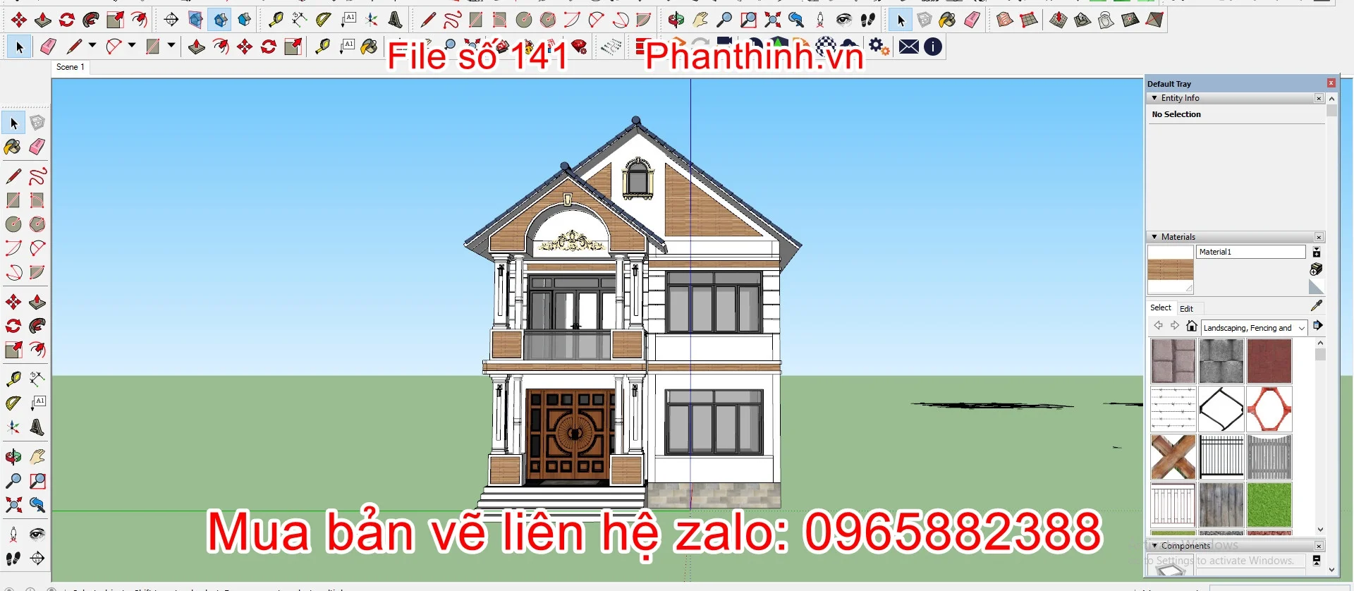 3D sketchup biệt thự 2 tầng mặt tiền 8,5mx10,5m