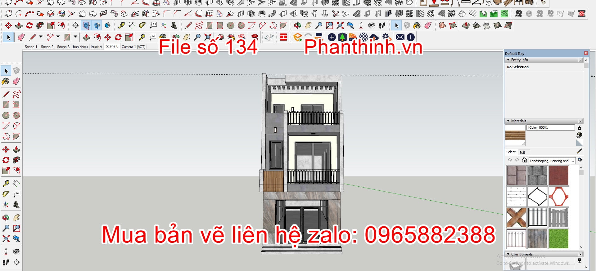 3D sketchup nhà 3 tầng mặt tiền 5m