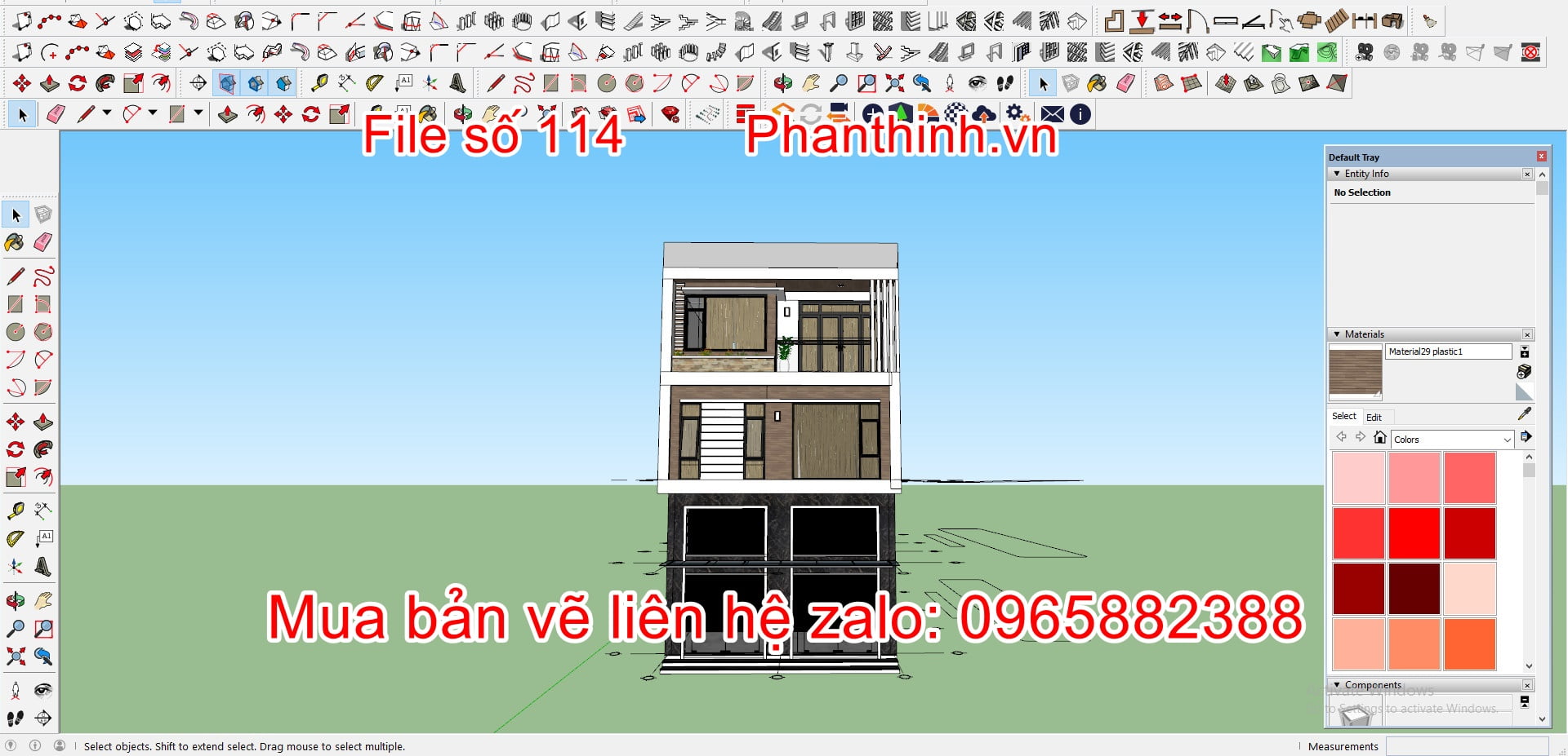 Mẫu 3D sketchup ngoại thất nhà 3 tầng hiện đại