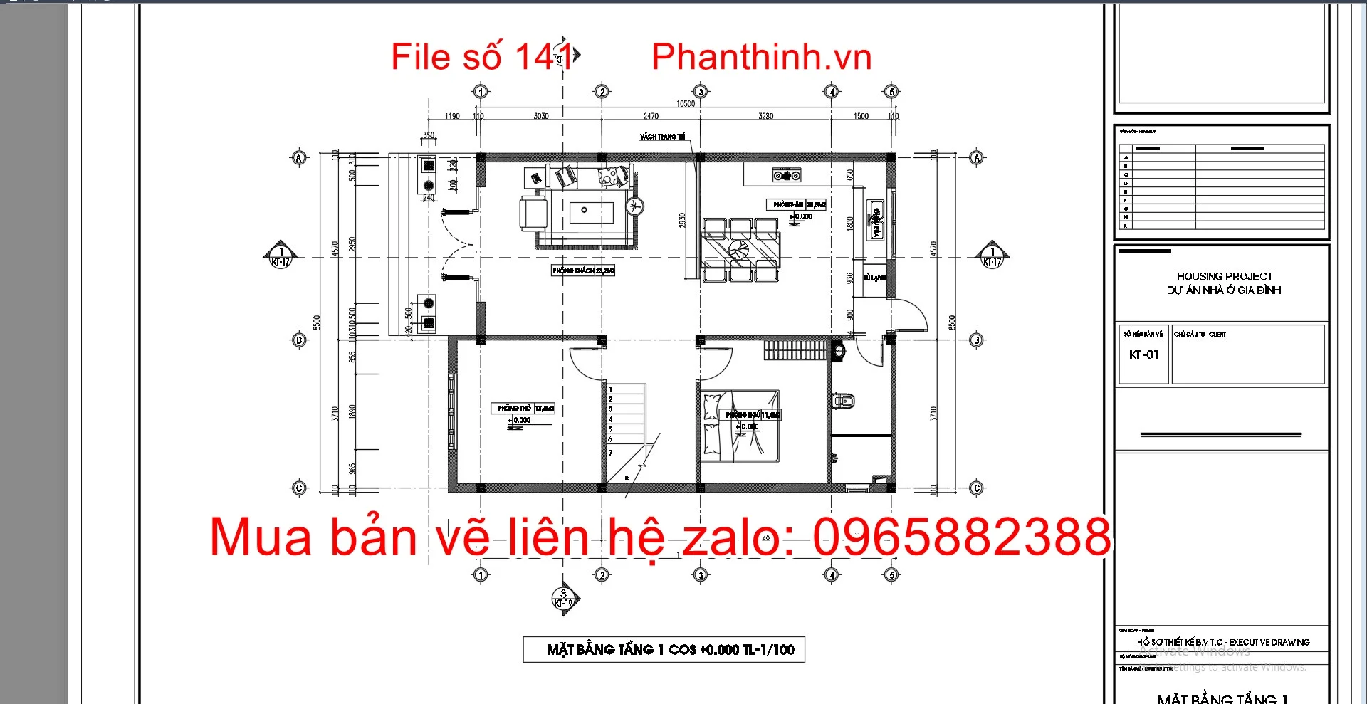 Mặt bằng tại tầng 1 biệt thự 8,5mx10,5m