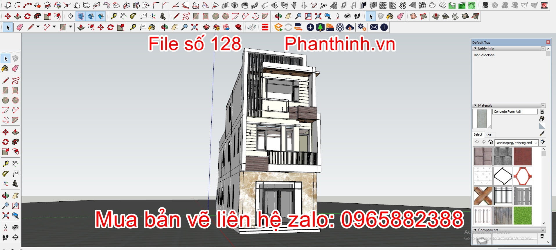 Nhà phố 3 tầng hiện đại 3D sketchup