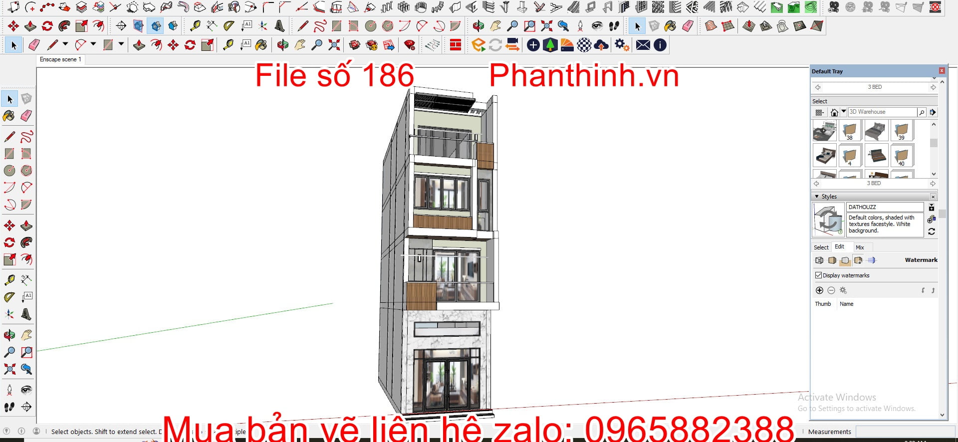 3D sketchup nhà 4 tầng 4,2mx13m
