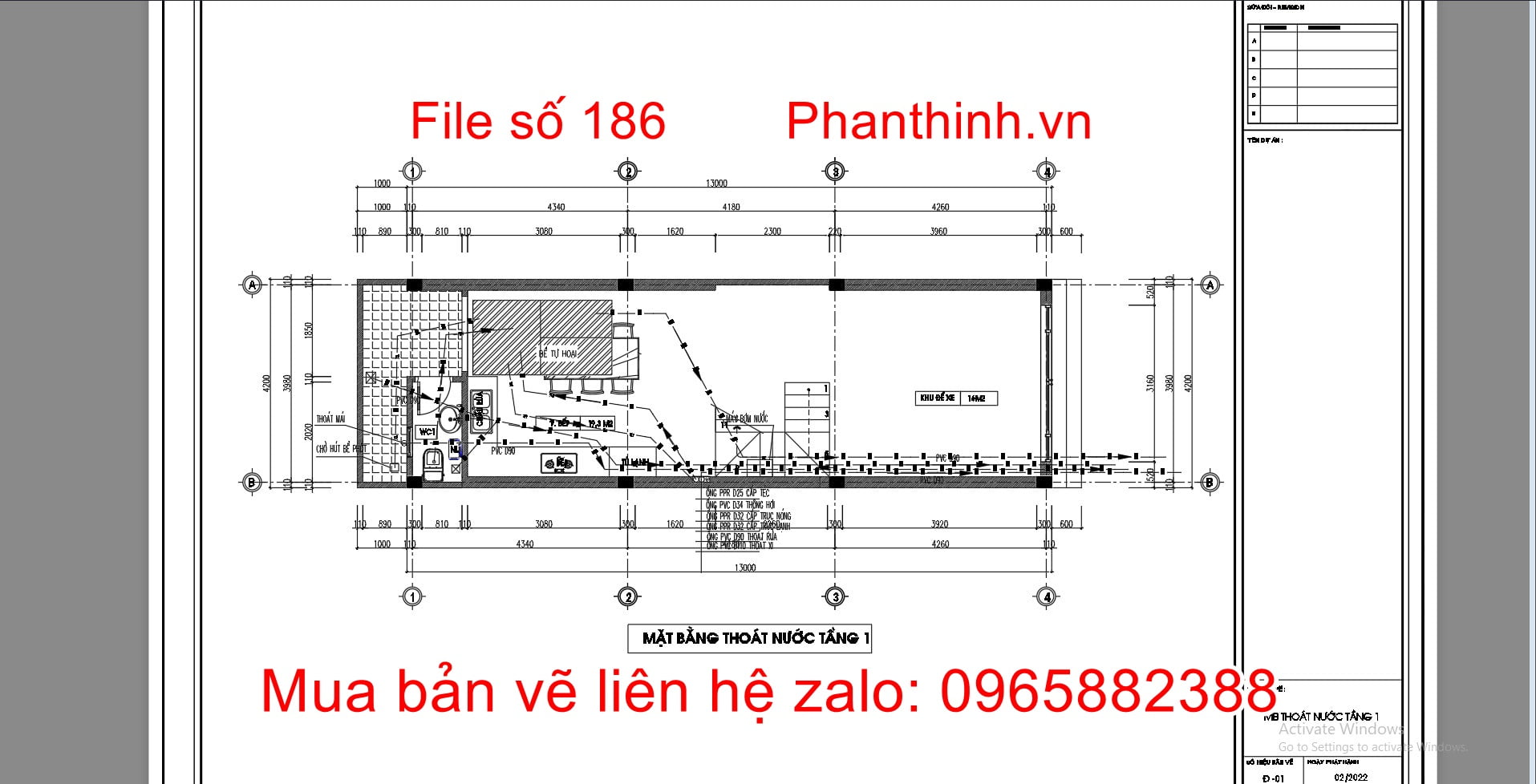Bản vẽ cấp thoát nước mẫu hồ sơ nhà 4 tầng 4,2mx13m