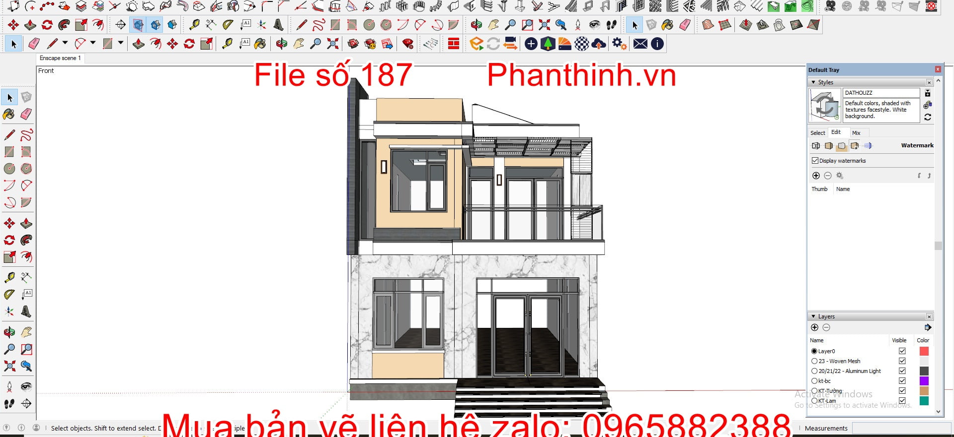 File cad nhà phố đầy đủ 3D sketchup