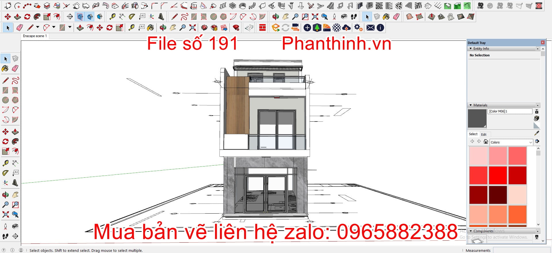 3D sketchup thiết kế bản vẽ nhà 3 tầng