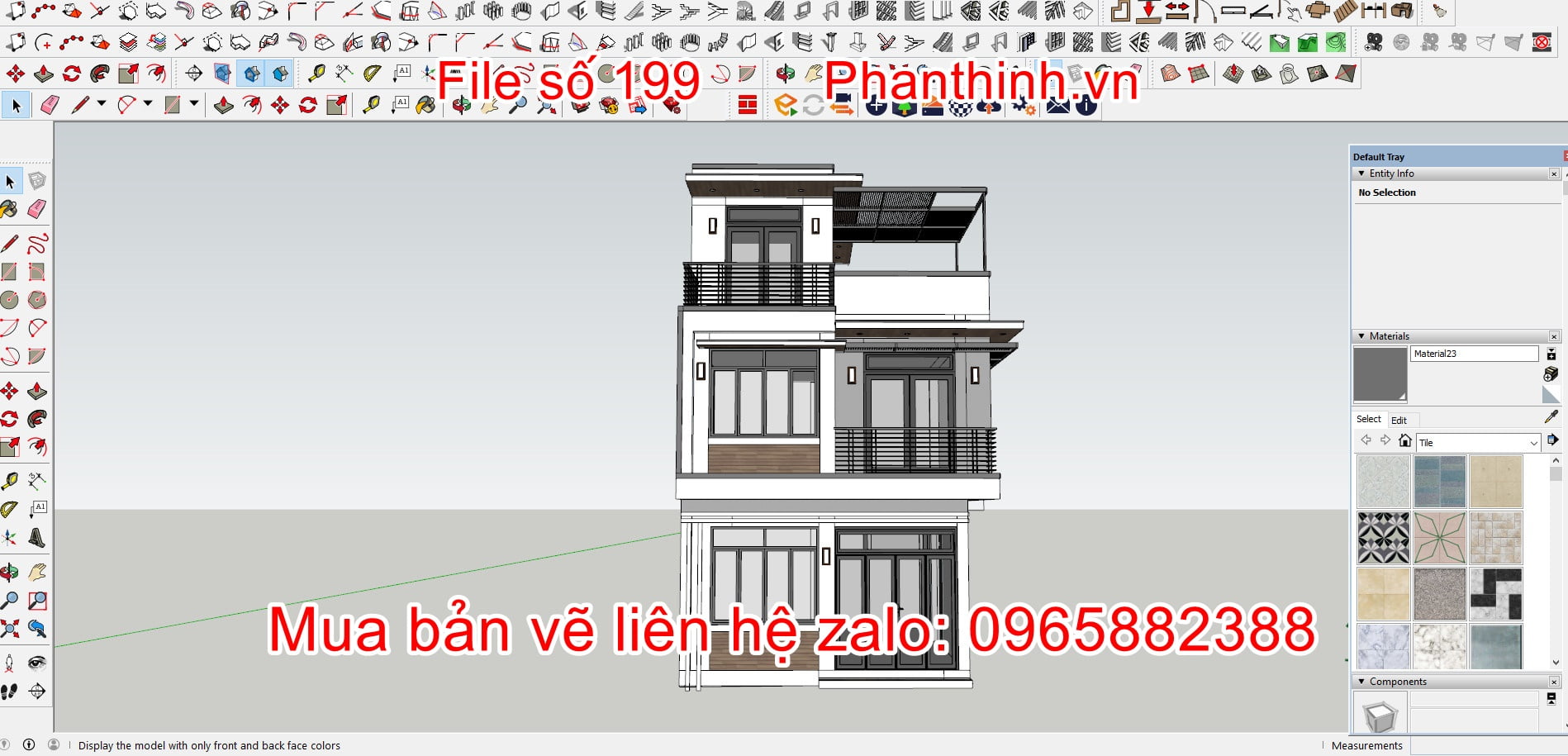 3D sketchup nhà 3 tầng hiện đại.