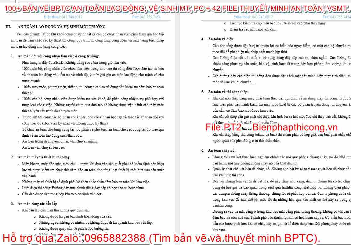 Thuyết minh an toàn lao động và vệ sinh môi trường.