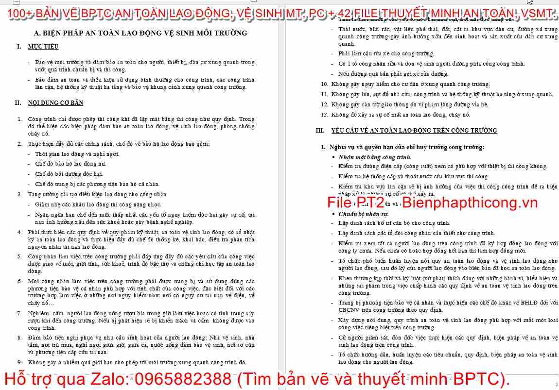 Thuyết minh biện pháp an toàn lao động, vsmt.