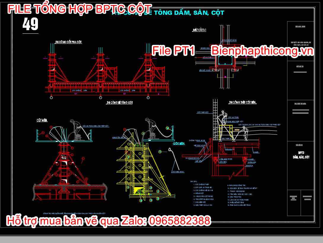 Bản vẽ biện pháp thi công bê tông dầm sàn cột