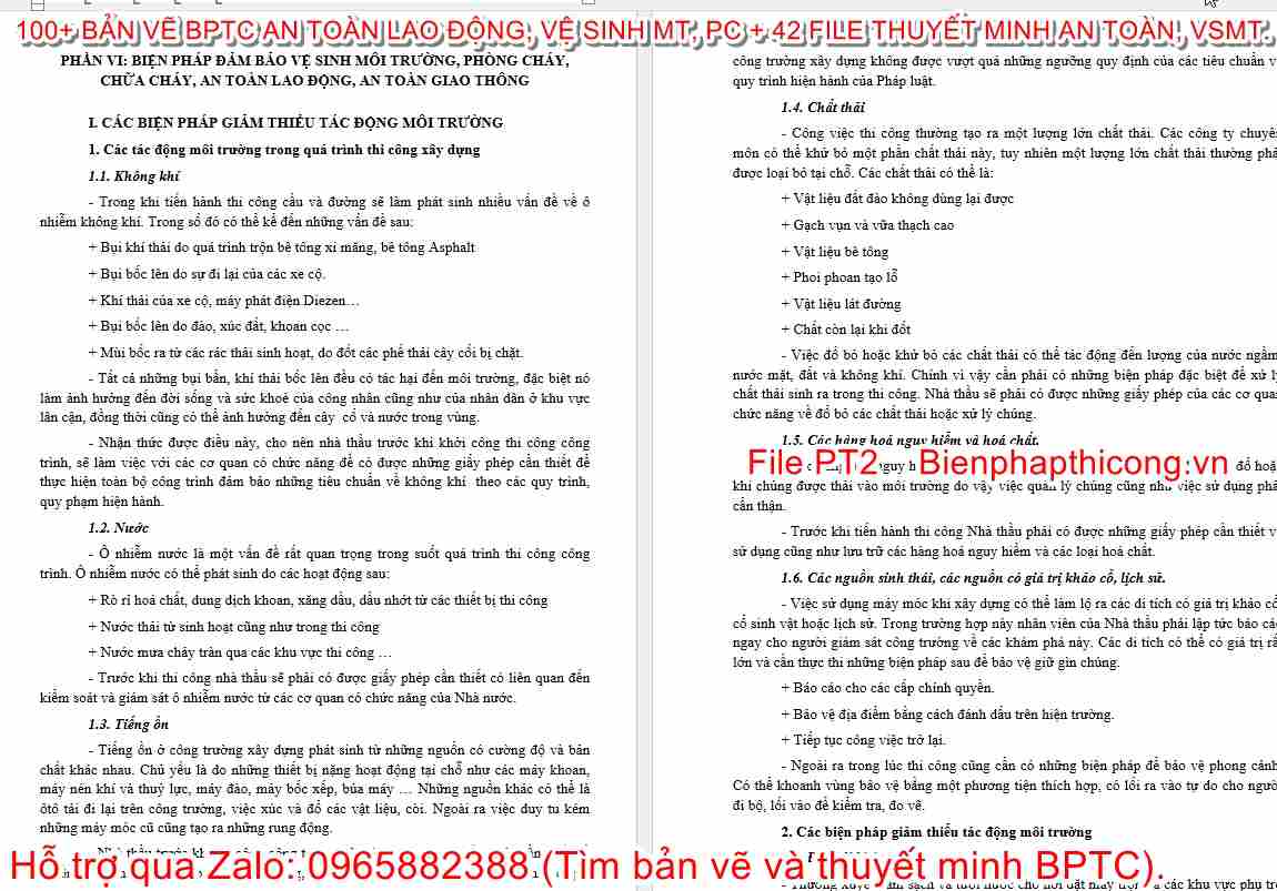 Biện pháp đảm bảo vệ sinh môi trường, phòng cháy.