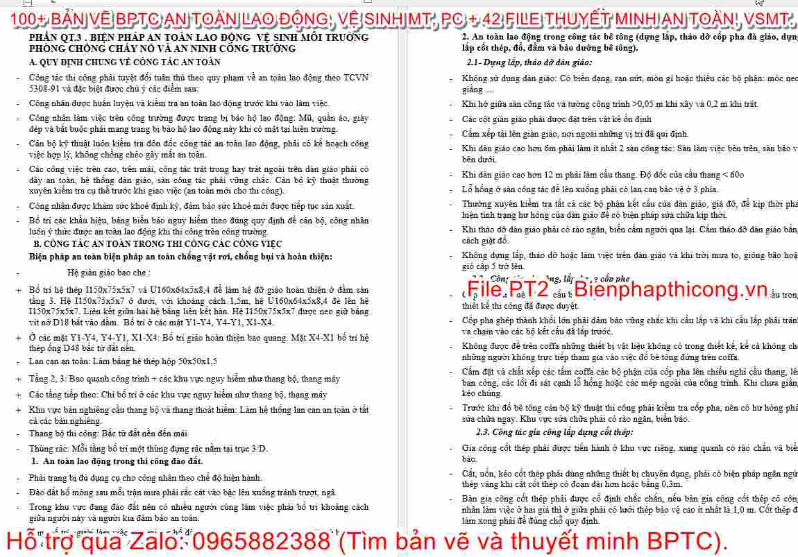 Thuyết minh biện pháp an toàn lao động, vệ sinh môi trường.