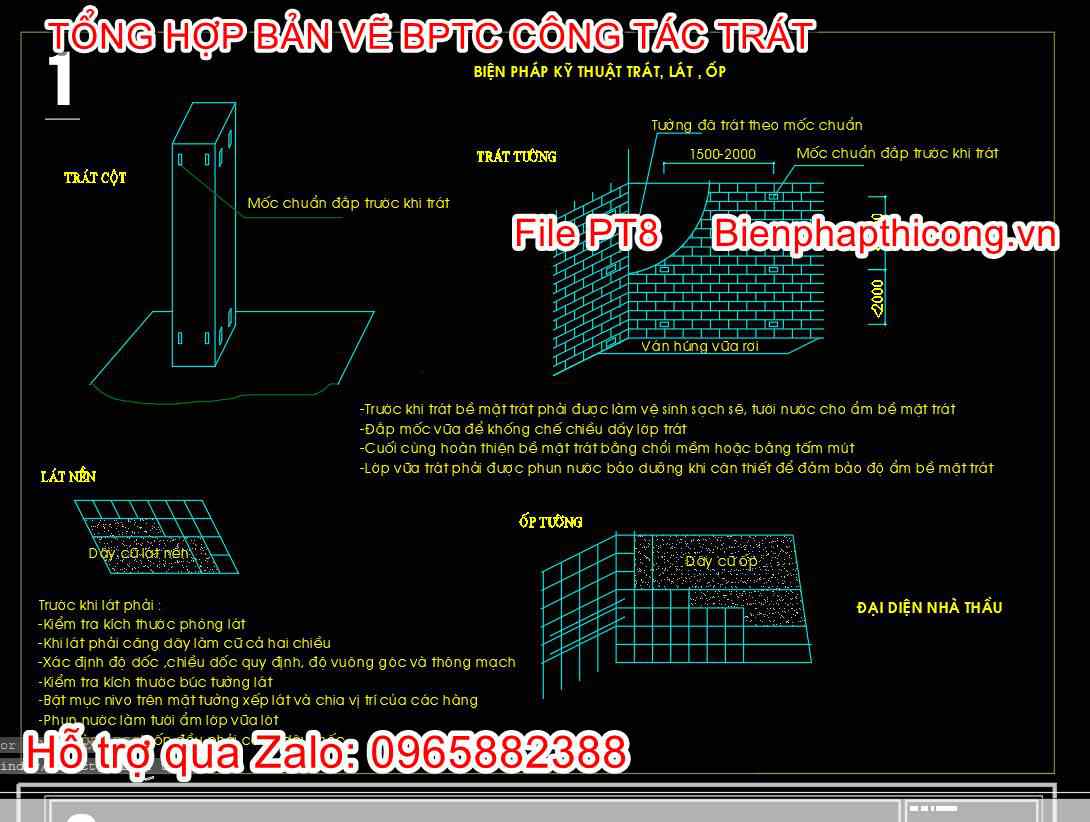 Bản vẽ biện pháp kỹ thuật trát lát ốp.